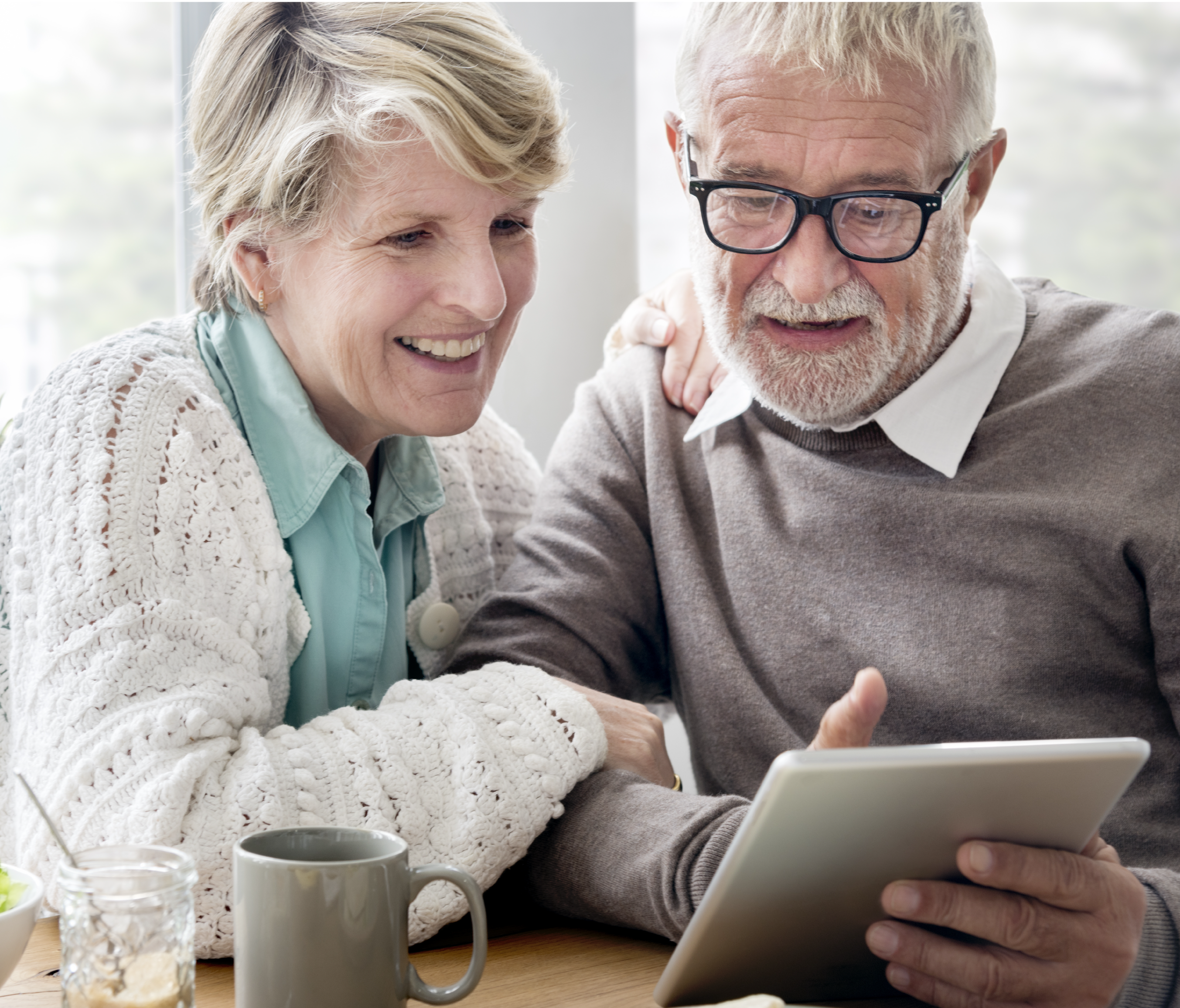 Two elderly people talking